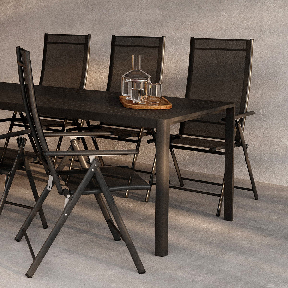 Trädgårdsmatgrupp Venture Home Giardini Rektangulärt Matbord 200x90x72 Svart med 6 st Levanzo Trädgårdsstolar Svart