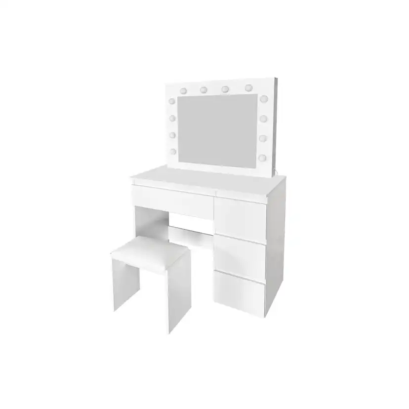 Sminkbord Scandinavian Choice Glow Komplett set med Spegel och Pall, LED-Belysning 94 cm