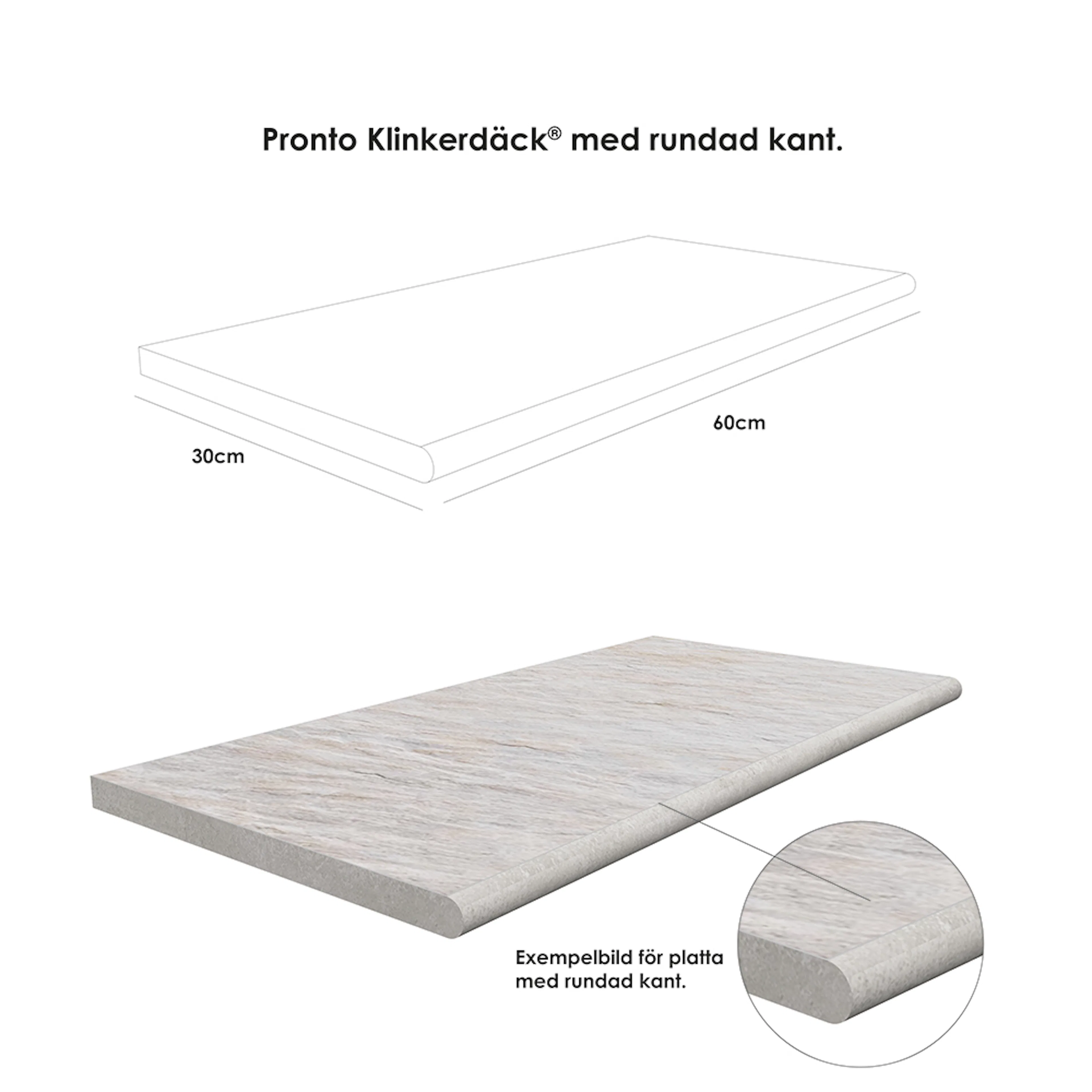 Poolkant/trappsteg Pronto Klinkerdäck Meteo Salt 30x60 cm