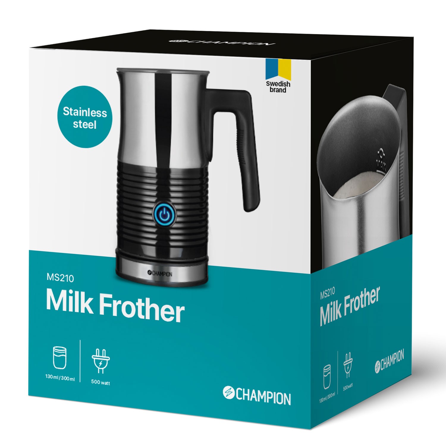 Mjölkskummare Champion 130ml/300ml MS210 Rostfri