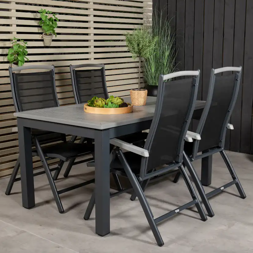Albany Dining Table 160/240*100 - Svart Alu / Grey Aintwood+ Svart/Grå