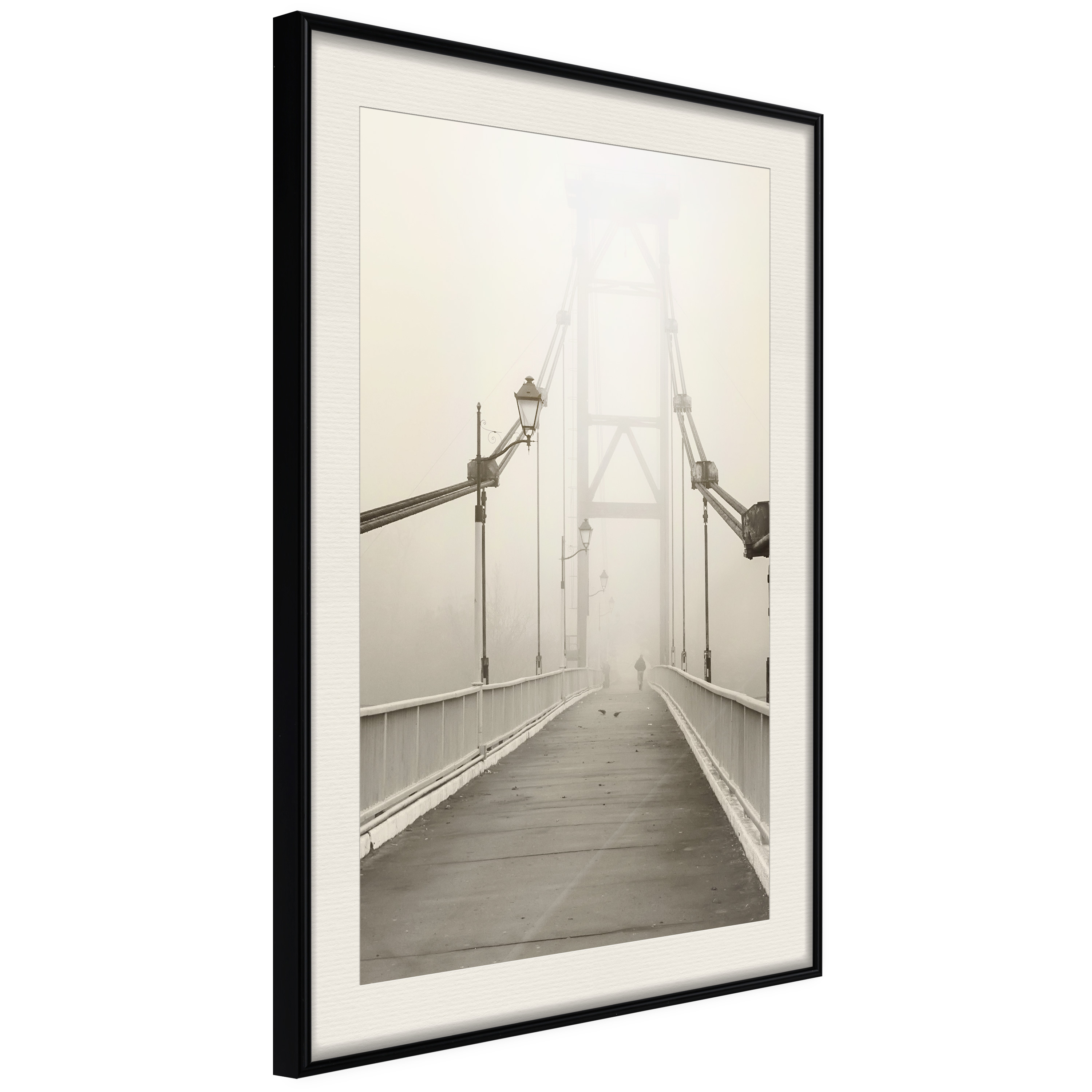 Affisch - Bridge in the Fog [Poster] 30x45 Svart ram med passepartout, 30x45 cm