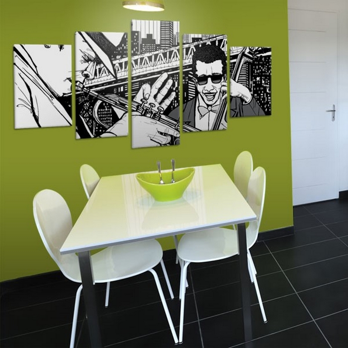 Tavla Arkiio Jazzkonsert På Bakgrunden Av New York Skyskrapor 5 st