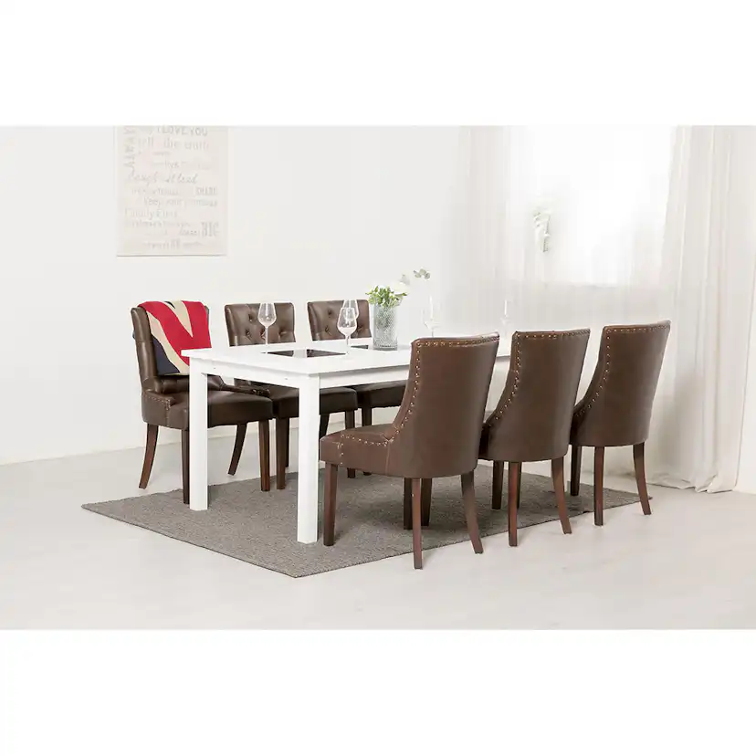 Matgrupp In Living Jasmin 180 cm med 6 Tuva Fåtölj Vit/Brun
