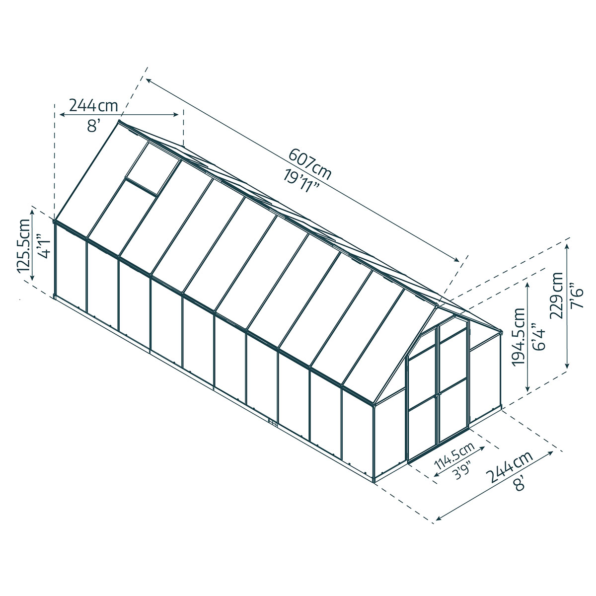 Växthus Canopia by Palram Essence Aluminiumram med UV-Skyddad Polykarbonat & Ventilationsfönster, 11,8 m²