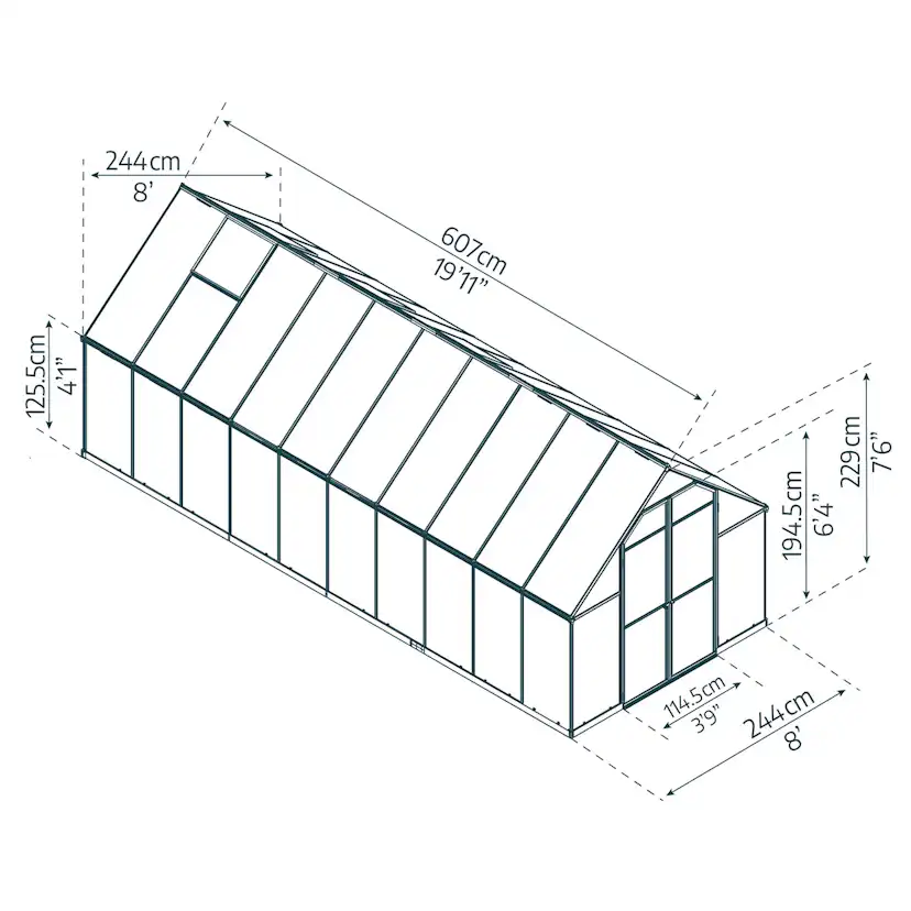 Växthus Canopia by Palram Essence Aluminiumram med UV-Skyddad Polykarbonat & Ventilationsfönster, 11,8 m²