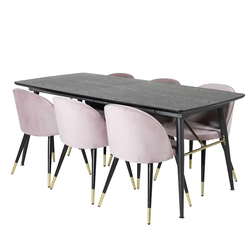 Matgrupp Venture Home Gold med 6 Velvet Stolar