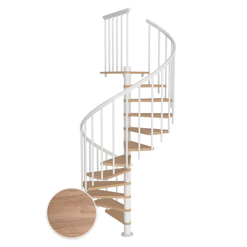 MONTREAL spiral ek vit oljad vit CLASSIC3 11T Ø160 Vit, D: 1600 mm, Golv till golv höjd: 2500-2860 mm, 11+1 steg
