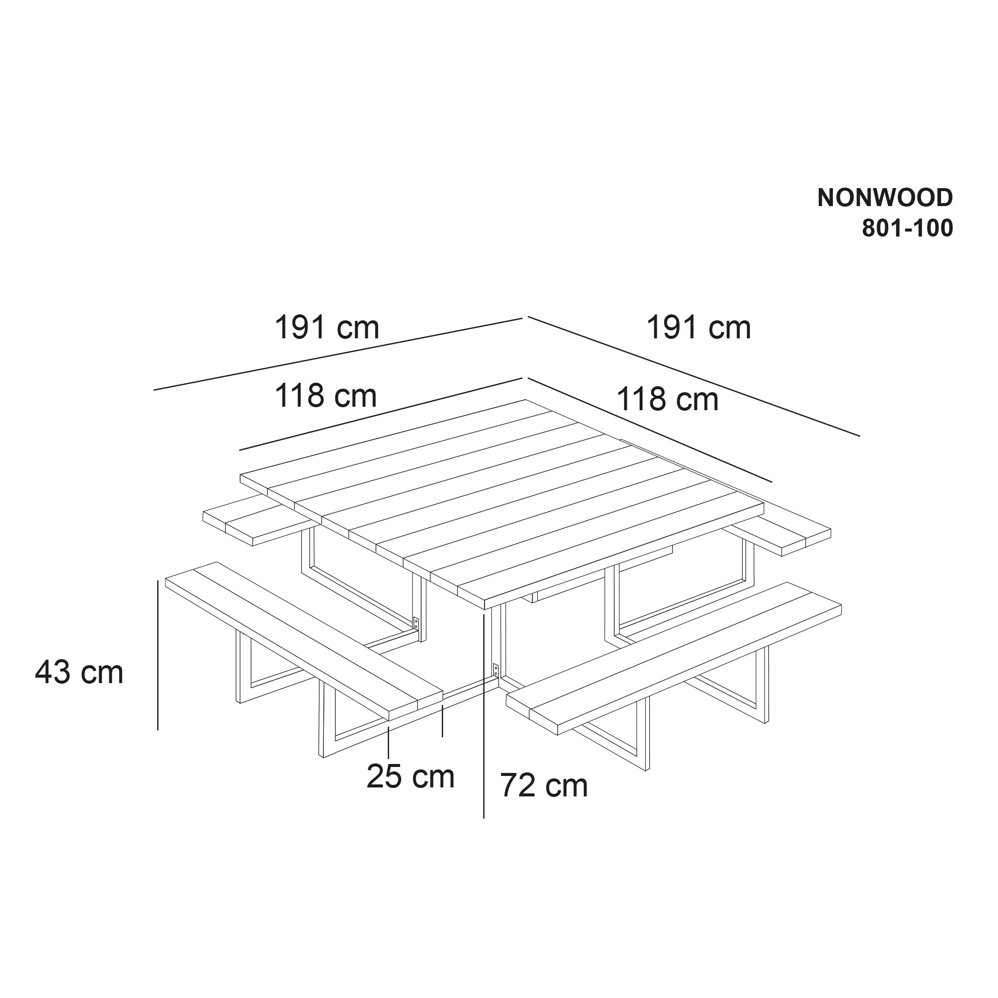 Picknickbord Hortus Nonwood Antracit Galvaniserad Ram 8 Personer