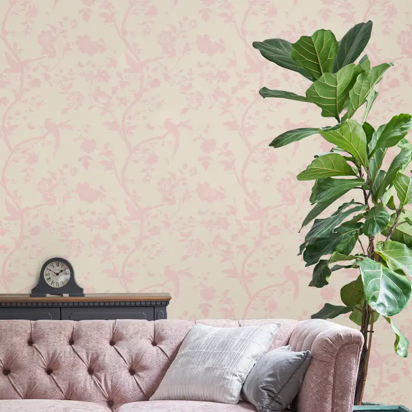 Tapet Laura Ashley Oriental Garden Pearlescent Chalk Rosa