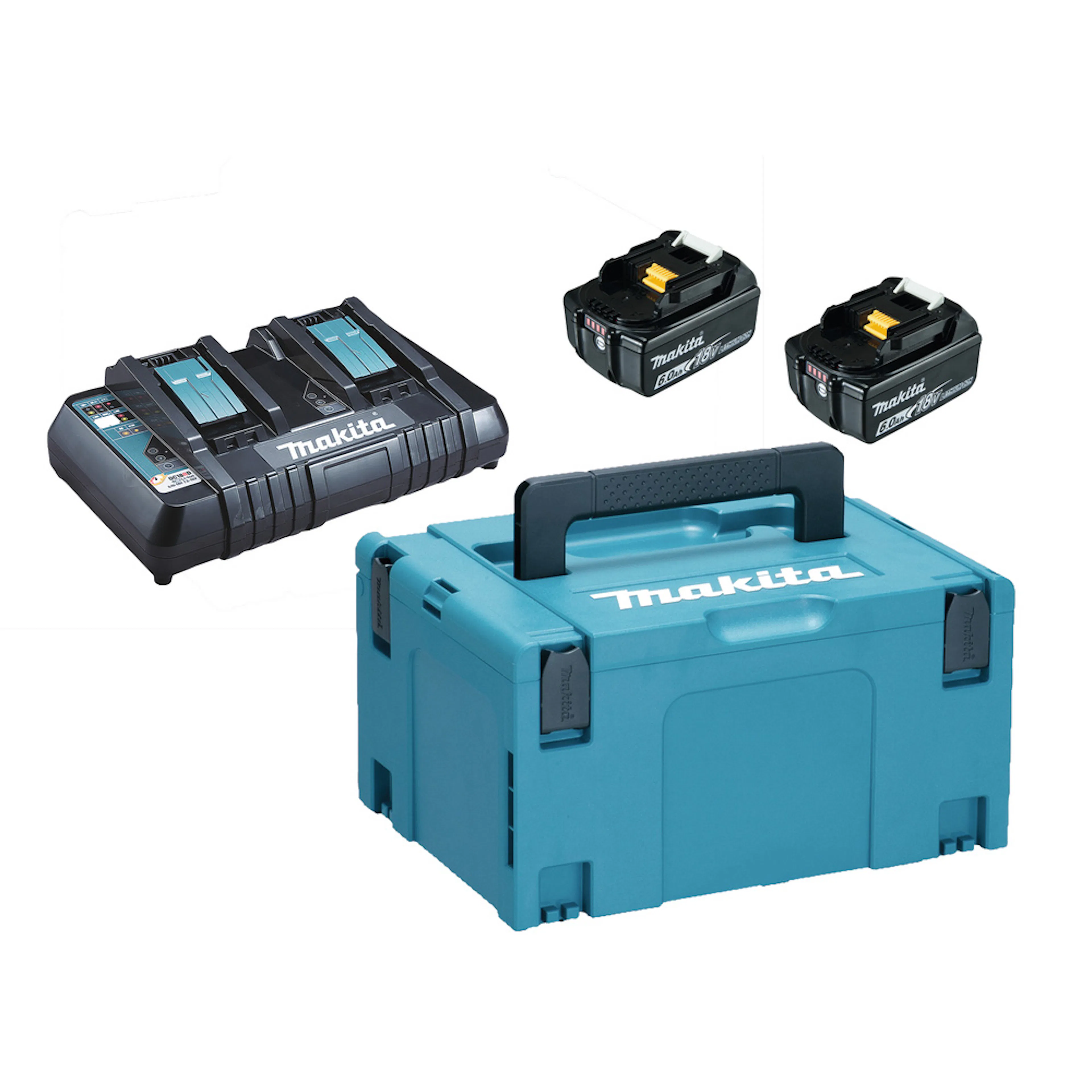 Batterikit Makita LXT 2xBL1860B + DC18RD 18V 2x6Ah