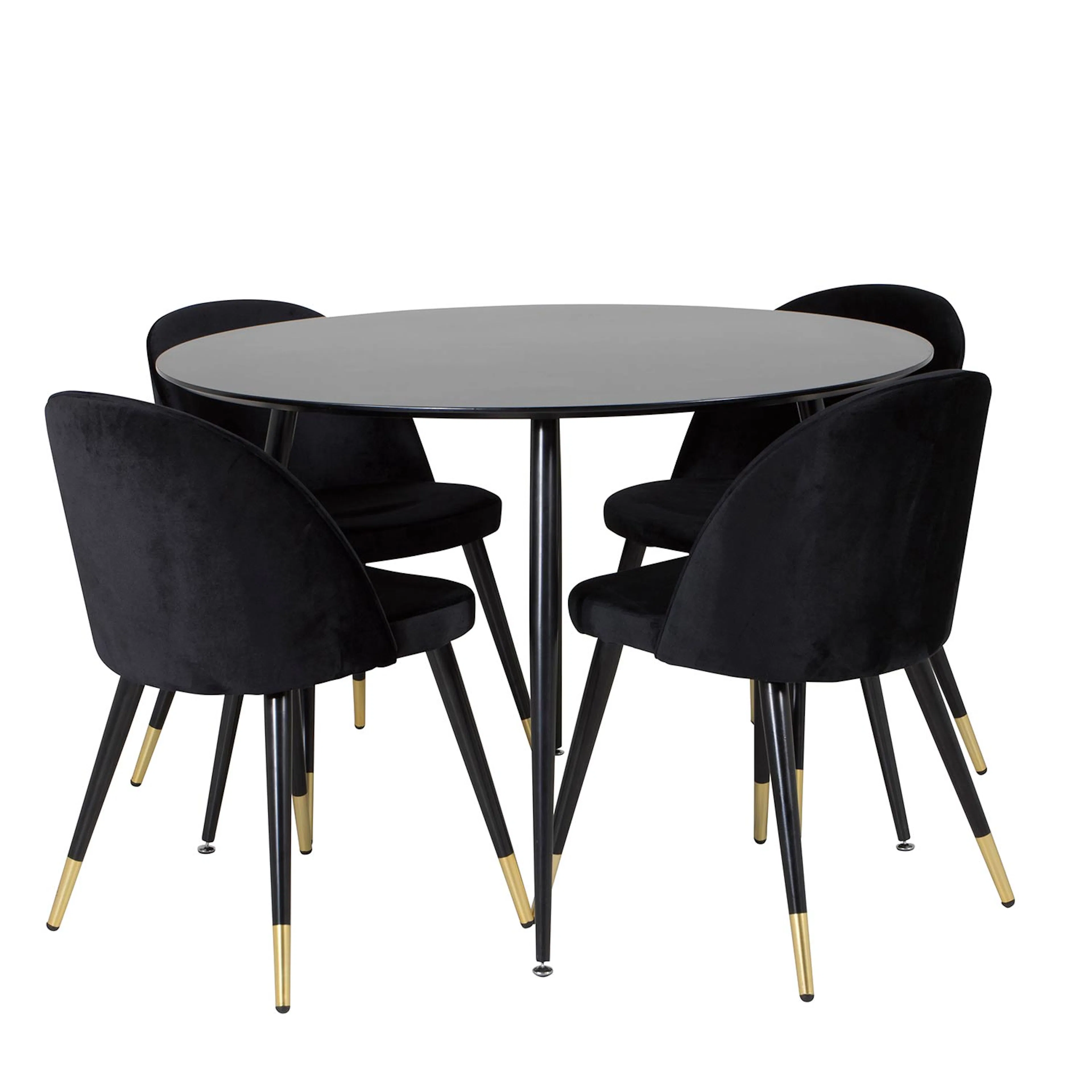 Silar Table-Round-Black Melamine+Velvet Chair Brass/Black_4 Svart