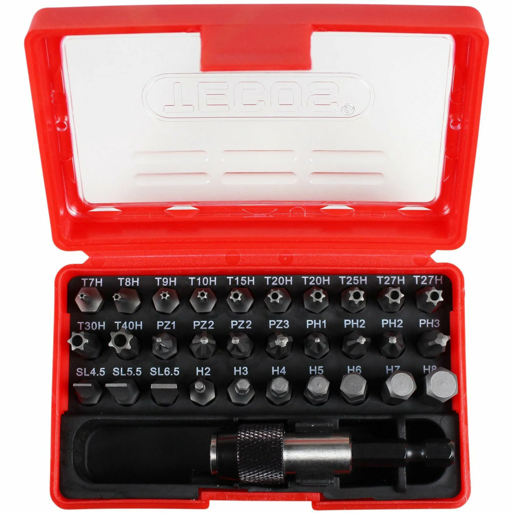 Bitsset Tecos 31 Delar röd i box