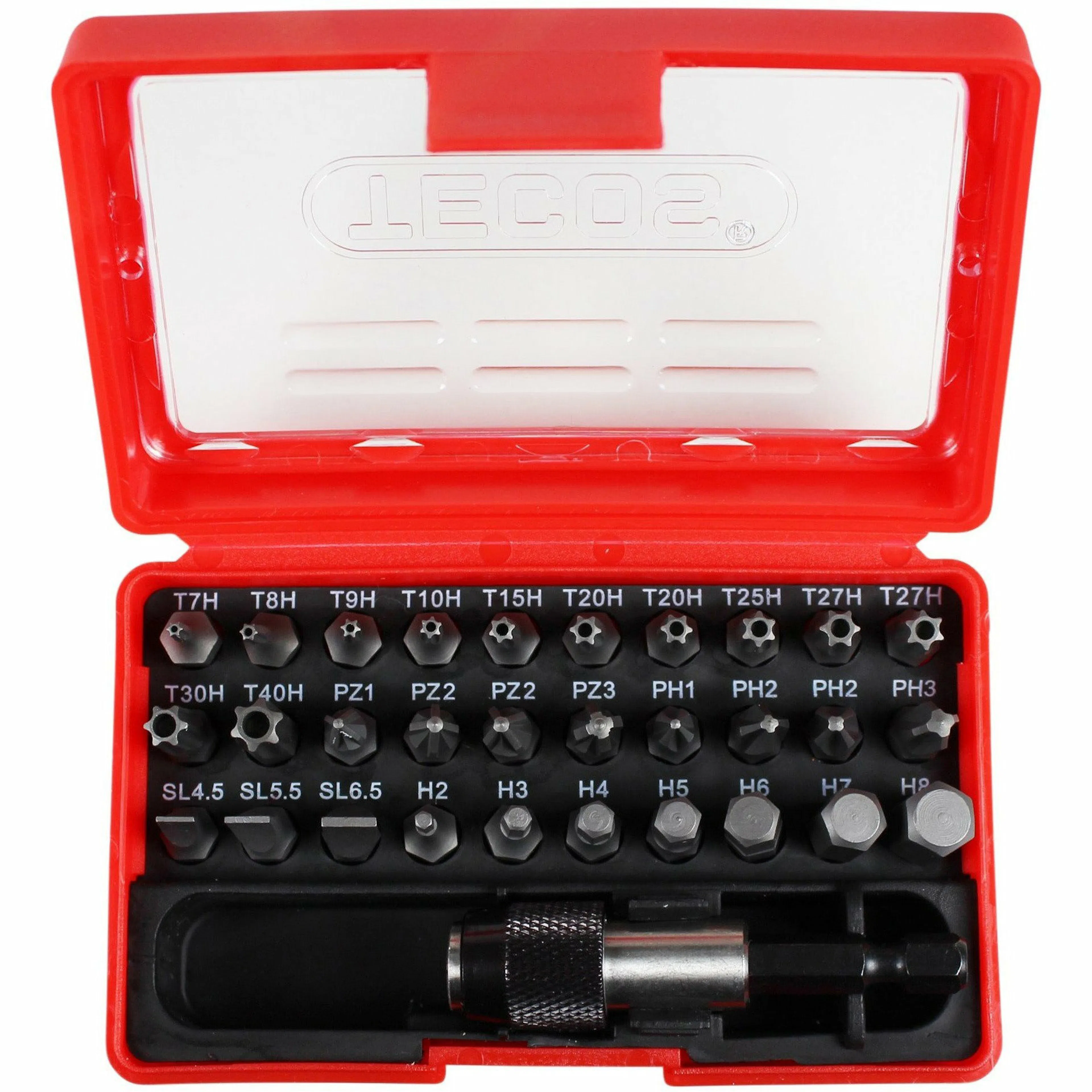 Bitsset Tecos 31 Delar röd i box