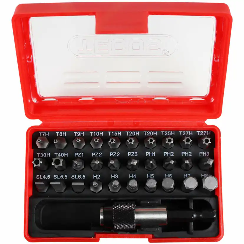 Bitsset Tecos 31 Delar röd i box