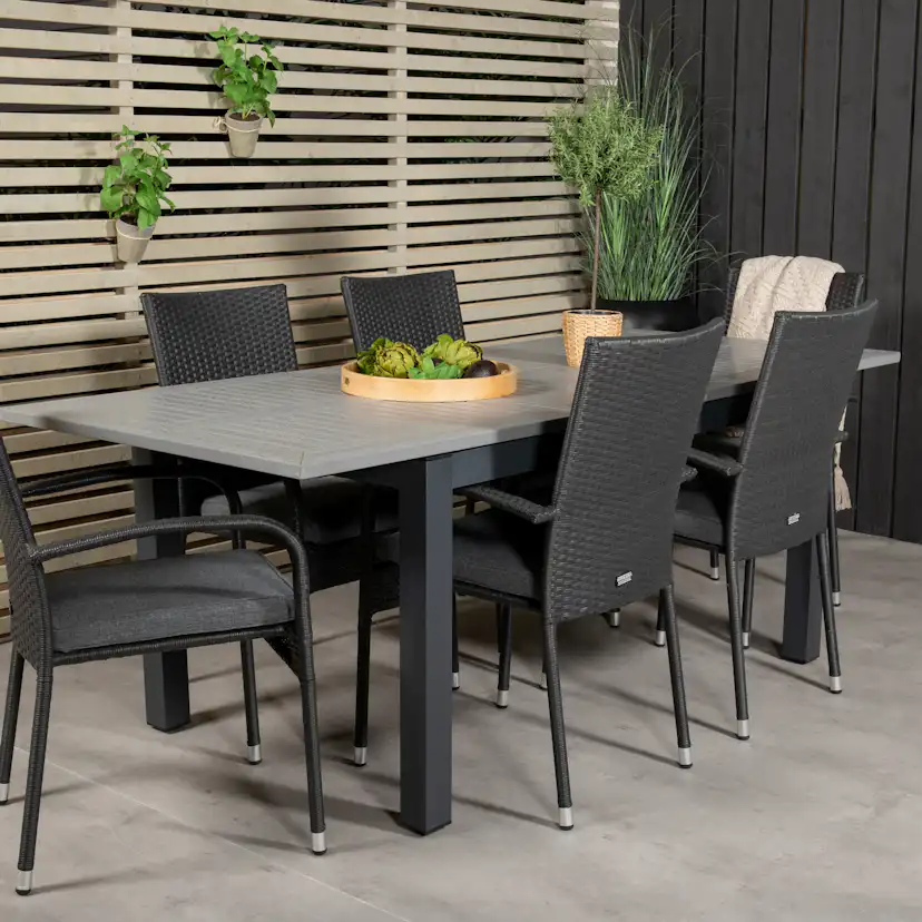 Albany Dining Table 160/240*100 - Svart Alu / Grey Aintwood+ Svart/Grå