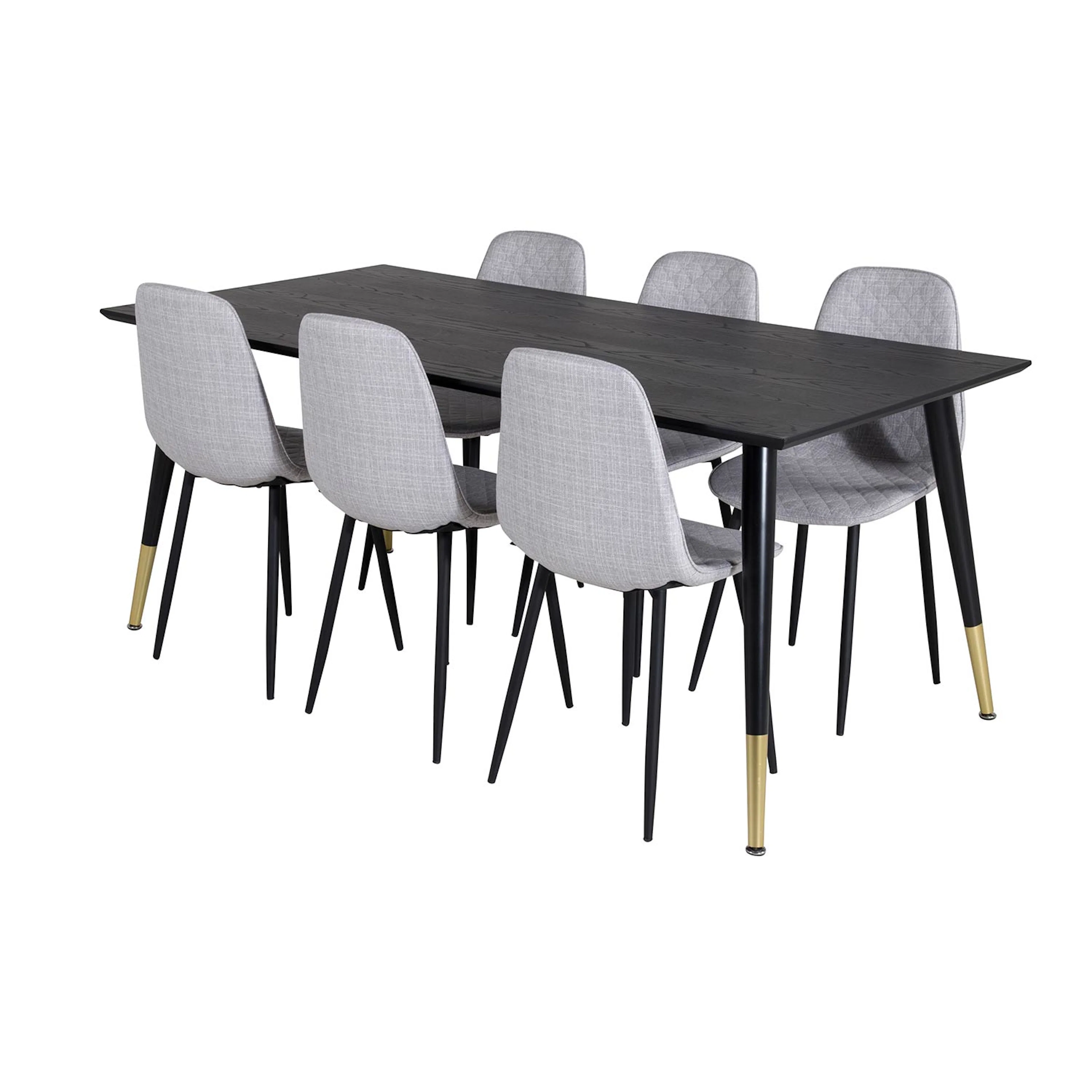 DippTable -Black Brass+Polar Diamond Chair-Grey _6 Svart/Mässing/Grå, Polyester