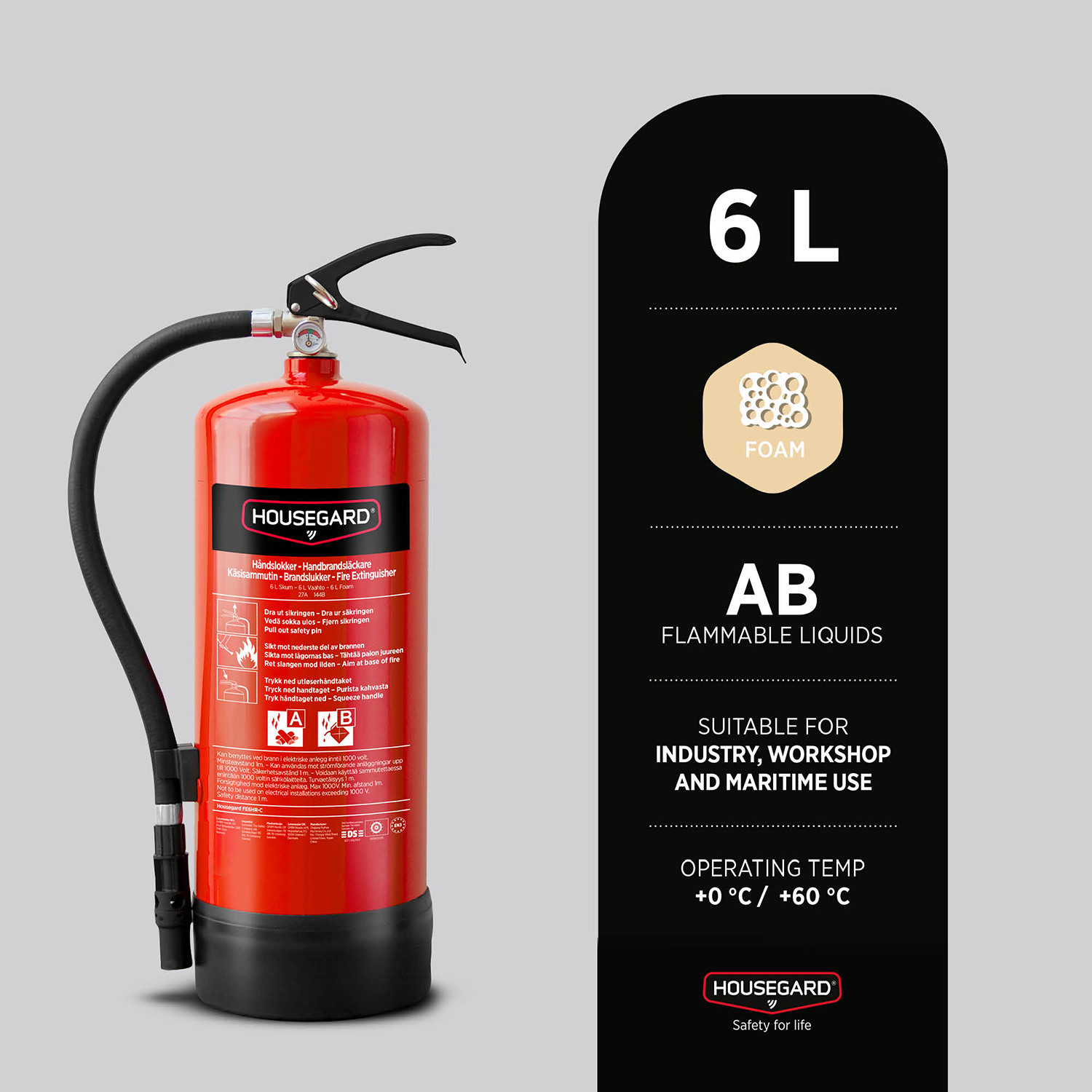 Brandsläckare Housegard Skum 6L PFAS Fri