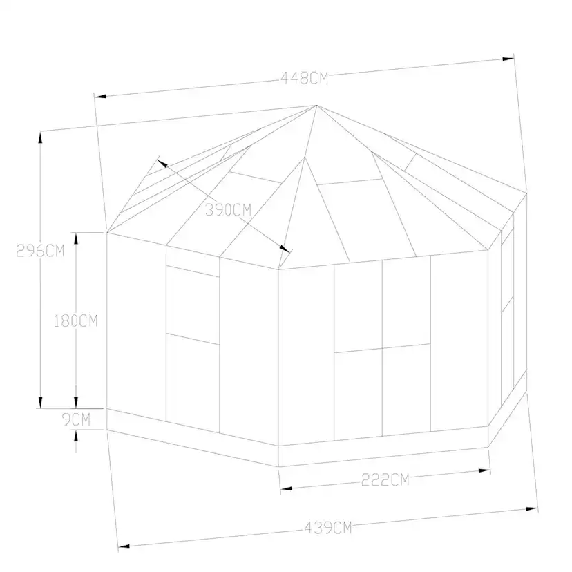 Växthus/Orangeri Metalcraft Hexagon Svart Aluminiumstomme med UV-Skyddat & Härdat Säkerhetsglas, 12,6 m²