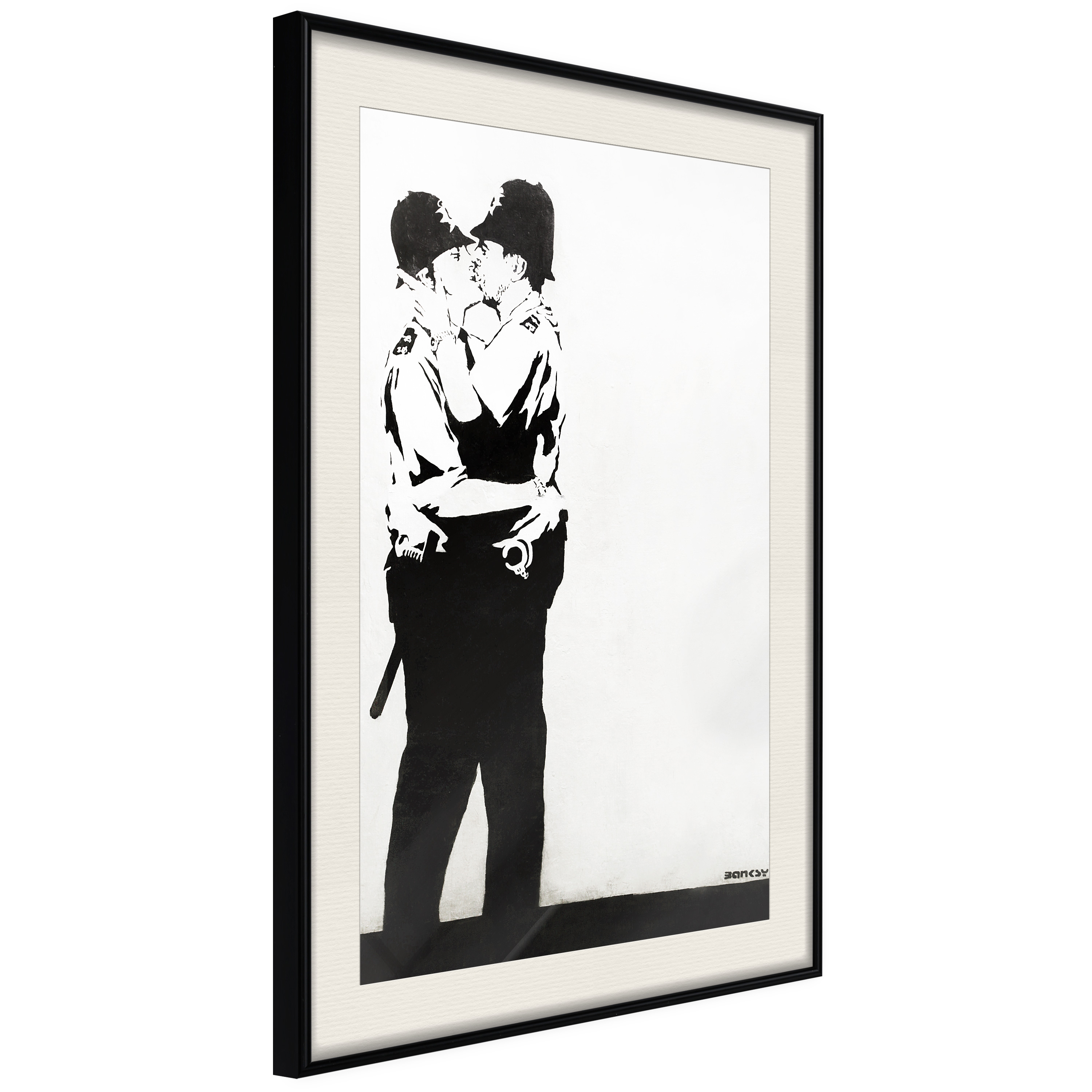 Affisch - Policemen Kissing [Poster] 30x45 Svart ram med passepartout, 30x45 cm