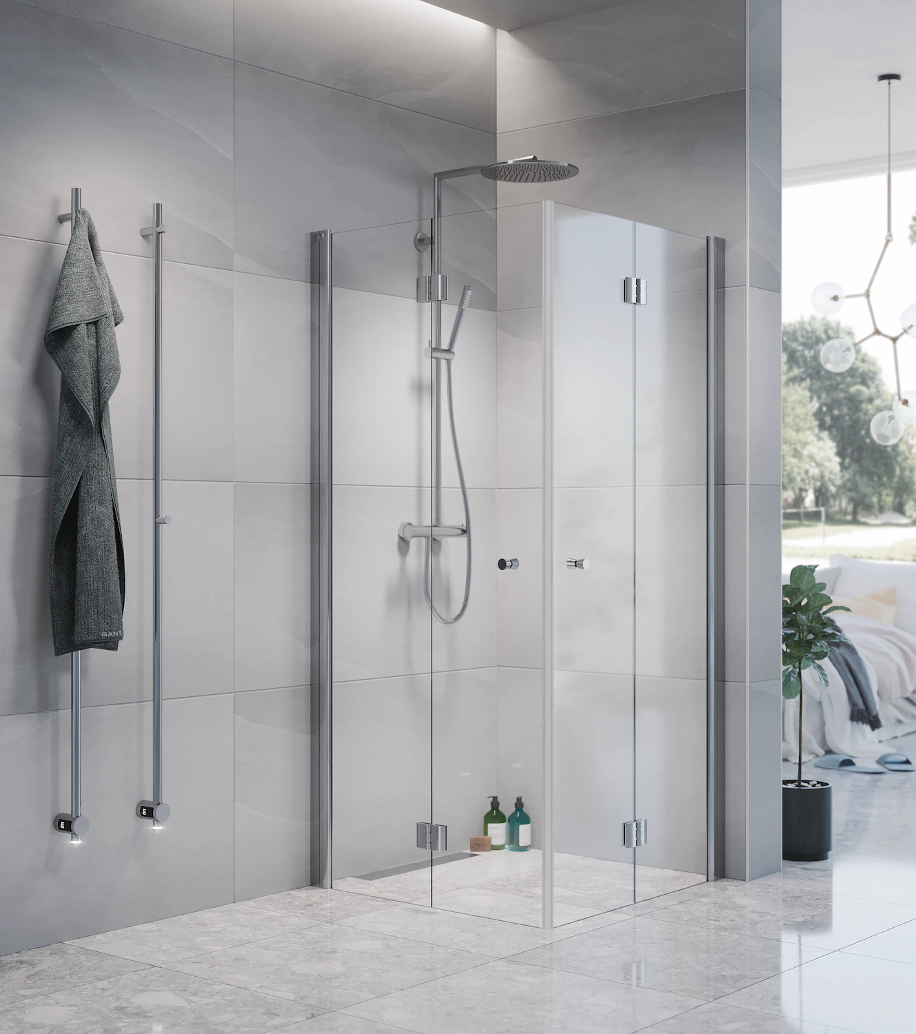Spirit Vik Rak 90x90 Ma Kl 900x900x1970 mm, Matt Aluminium, Klarglas med Knopp