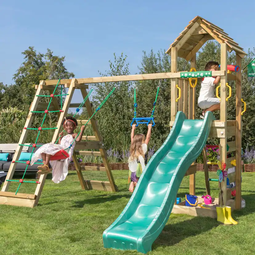 Jungle Gym Cocoon med klätterställning, 2 gungor och mörkgrö Grön