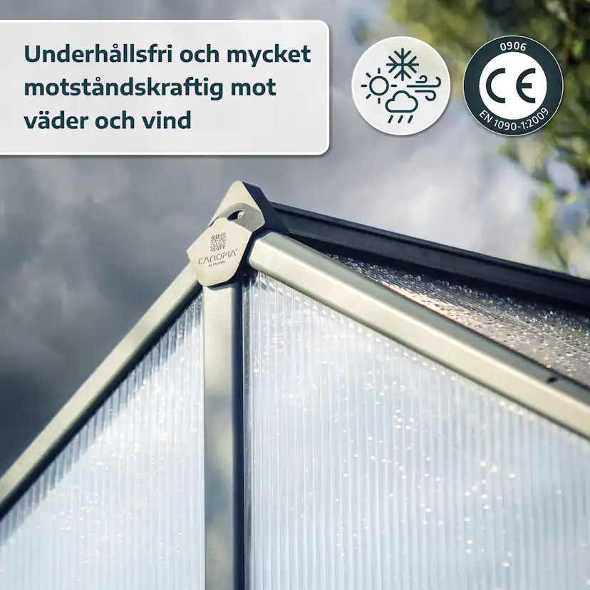 Växthus Canopia by Palram Glory Aluminiumram med UV-Skyddad Polykarbonat & Automatisk Ventilationsöppnare, 6,2 m²