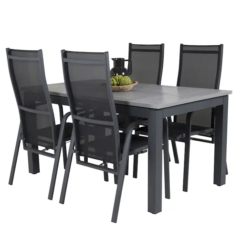 Albany Dining Table 160/240*100 - Svart Alu / Grey Aintwood+ Svart/Grå
