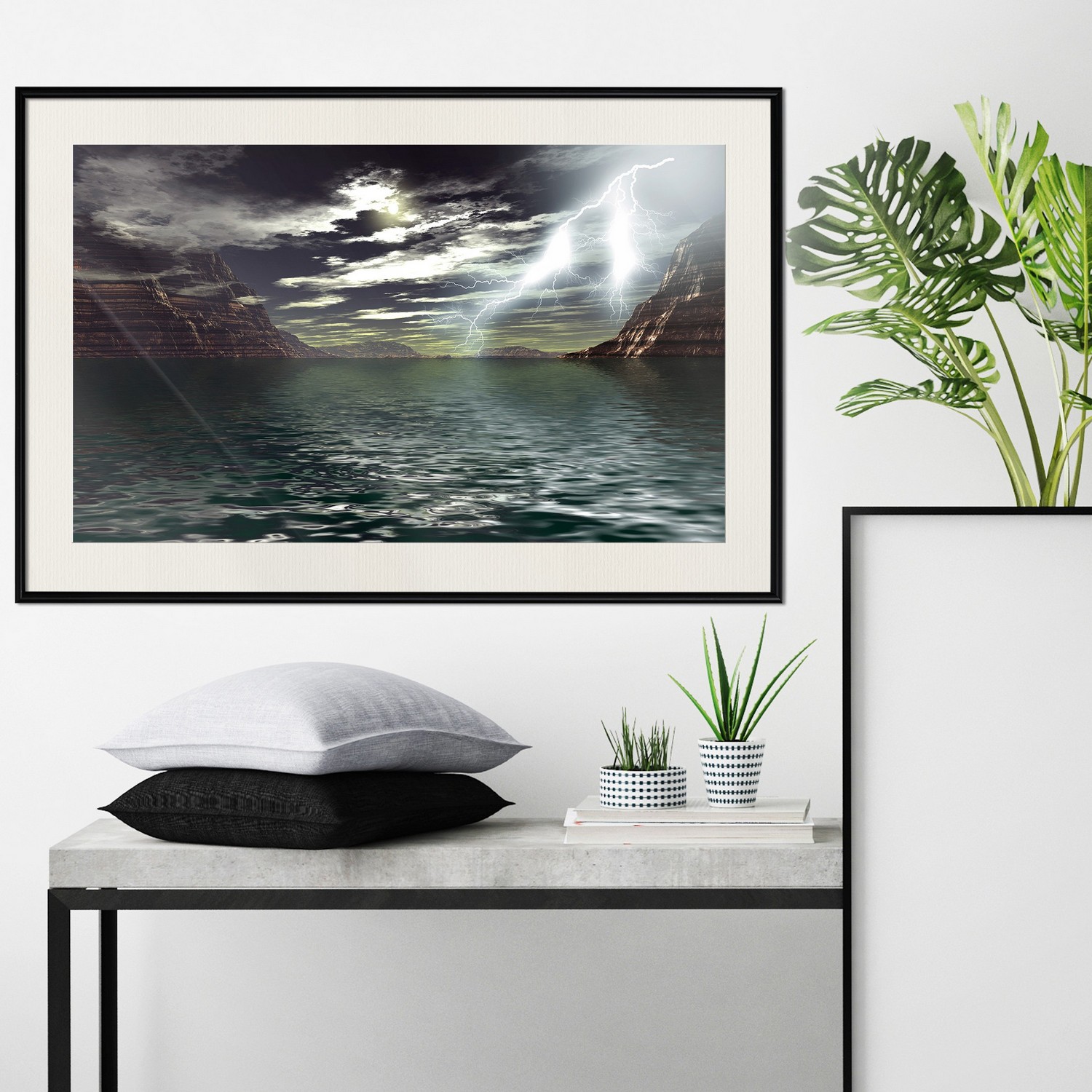 Affisch - Storm on the Lake [Poster] 30x20 Svart ram med passepartout, 30x20 cm