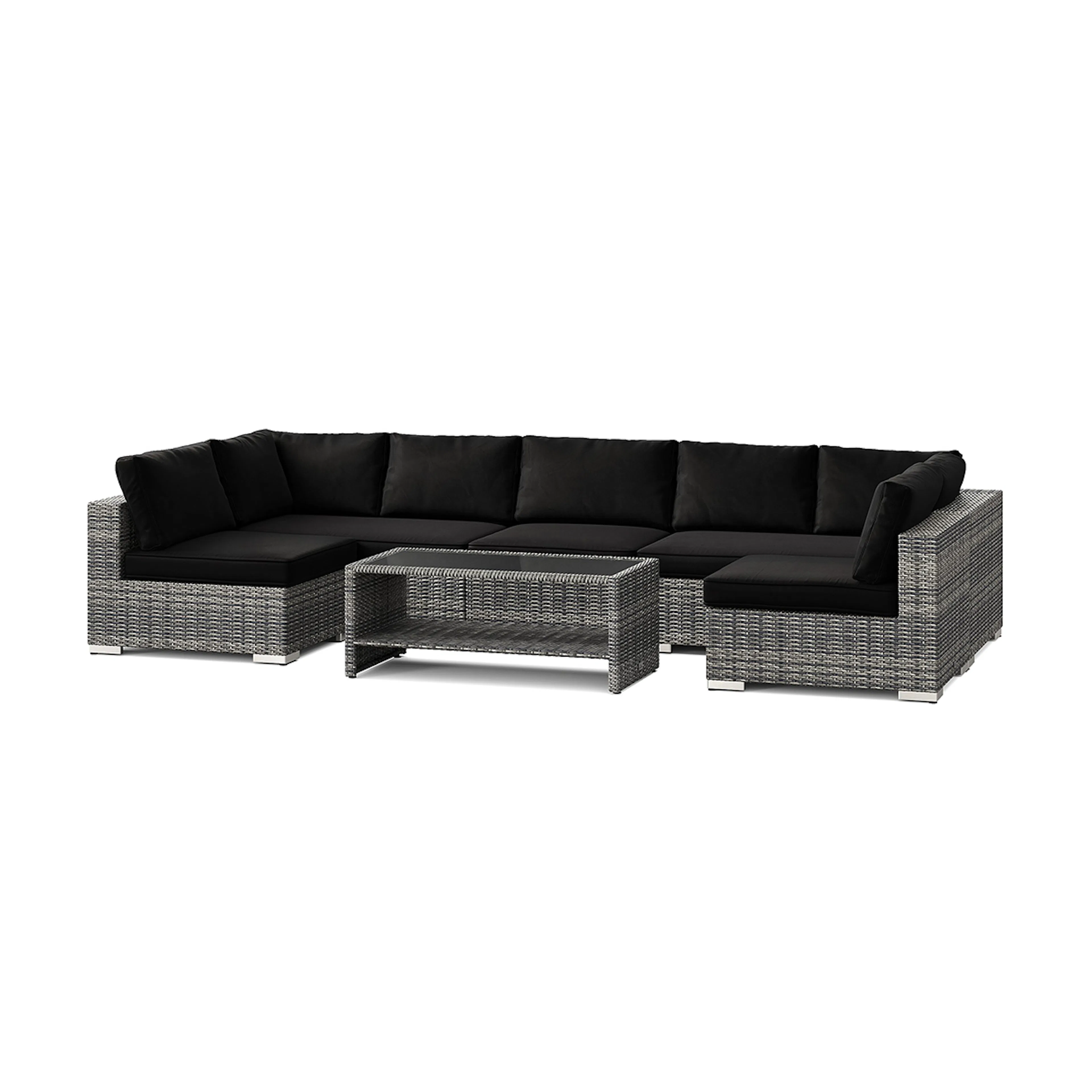 Loungegrupp Comfort Garden Bahamas U-formad utomhus loungegrupp med öppet avslut, 7-sits med bord och hylla