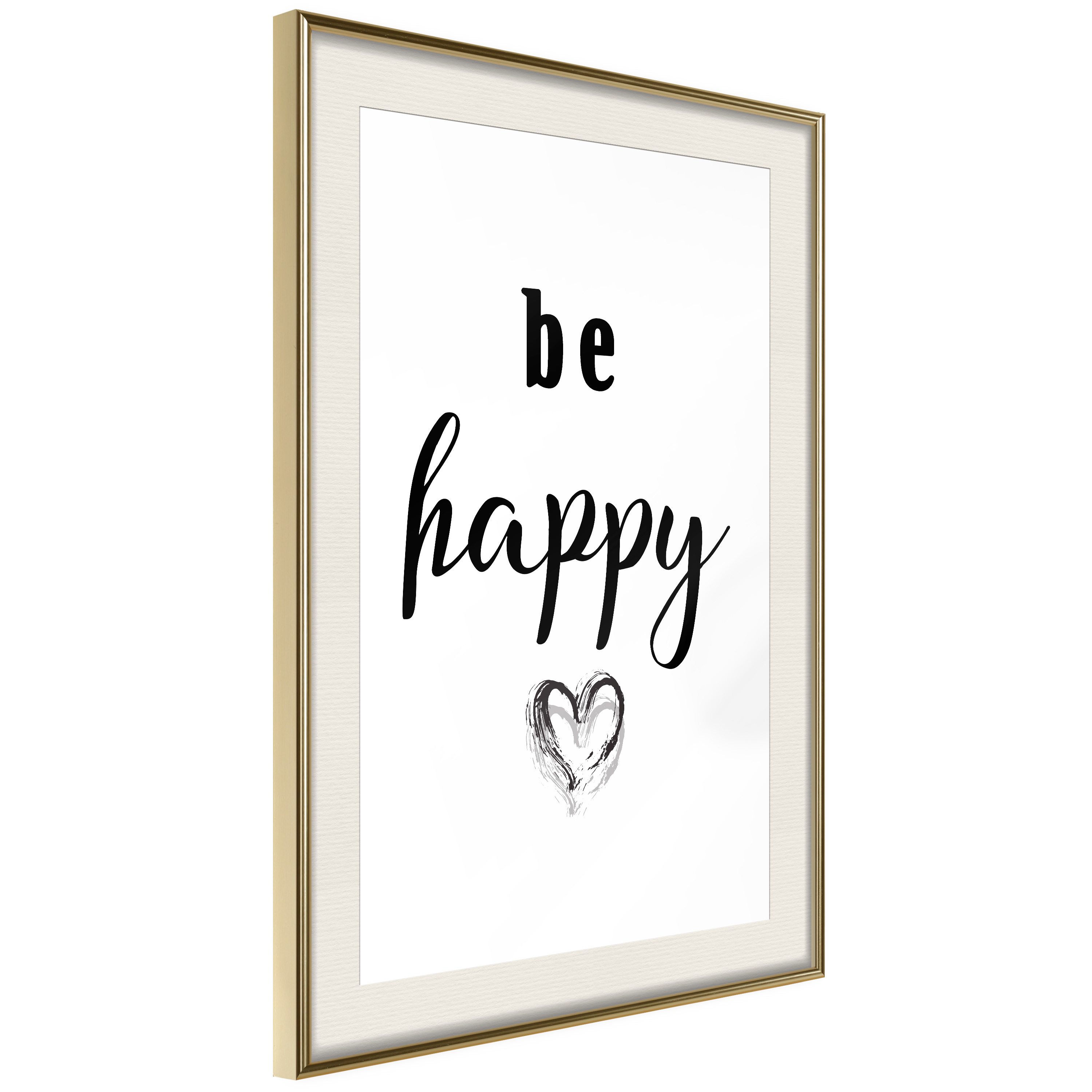 Affisch - Be Happy [Poster] 20x30 Guld ram med passepartout, 20x30 cm