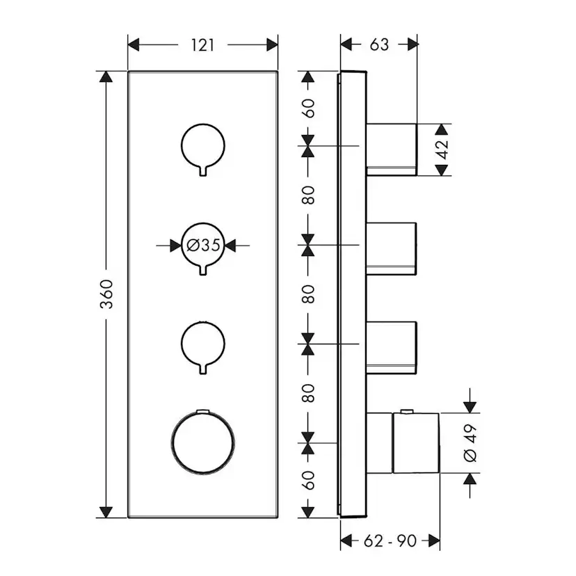 Termostatmodul Axor ShowerCollection Square för Inbyggnad