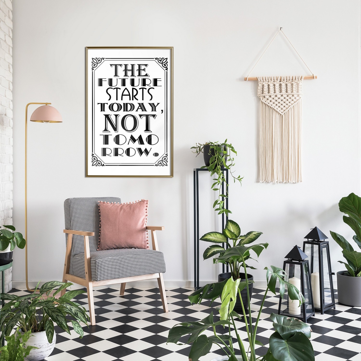 Affisch - The Future Starts Today Not Tomorrow [Poster] 20x3 Guld ram, 20x30 cm