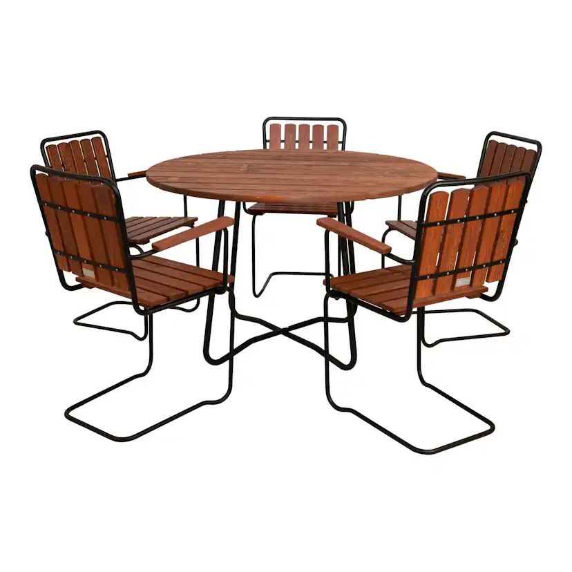 Matgrupp Utomhus Eden Wood Wilma Ø120 cm med 5 Utefåtöljer