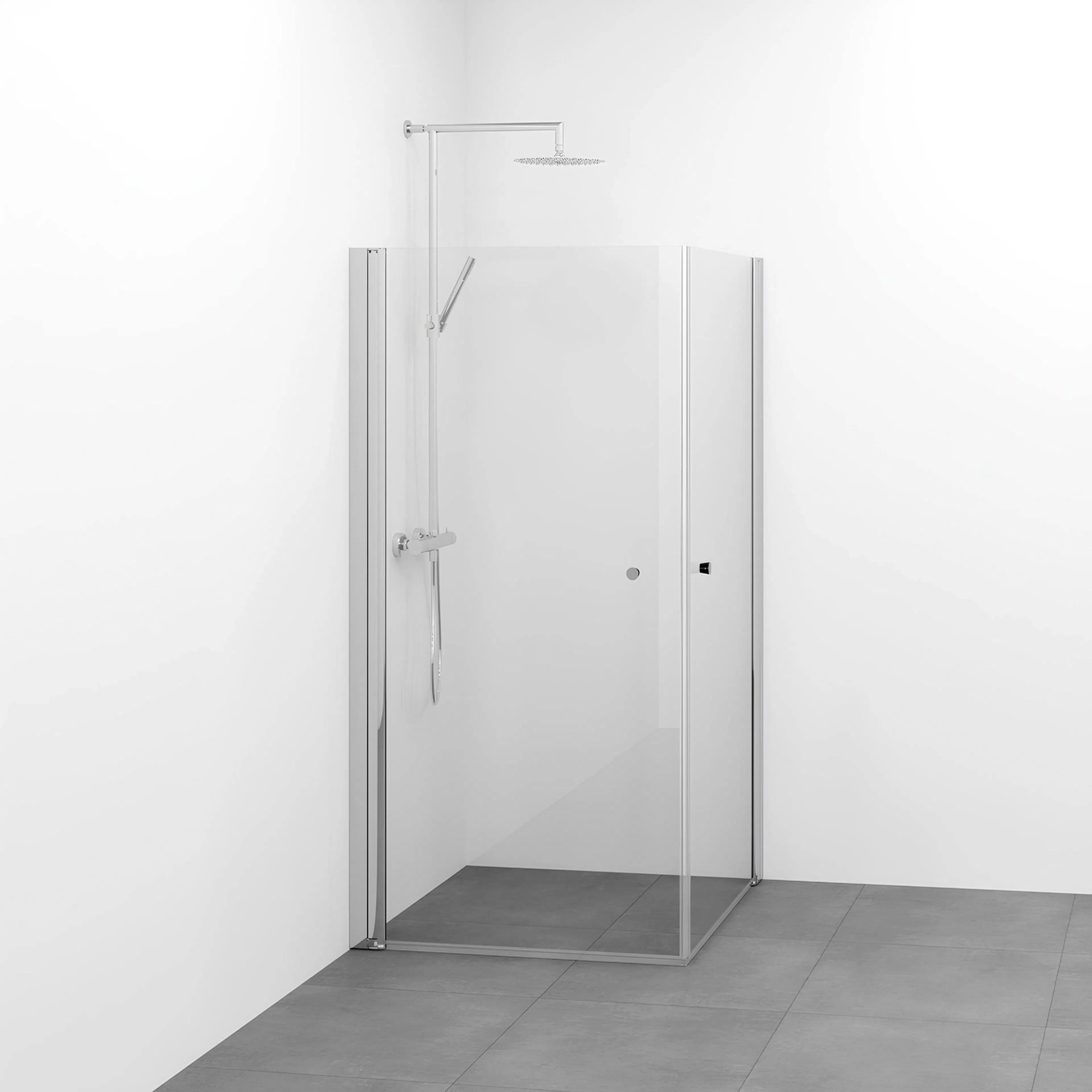 Spirit Rak 90x90 Bl Kn KLL 900x900x1800 mm, Krom, Klarglas med Knopp