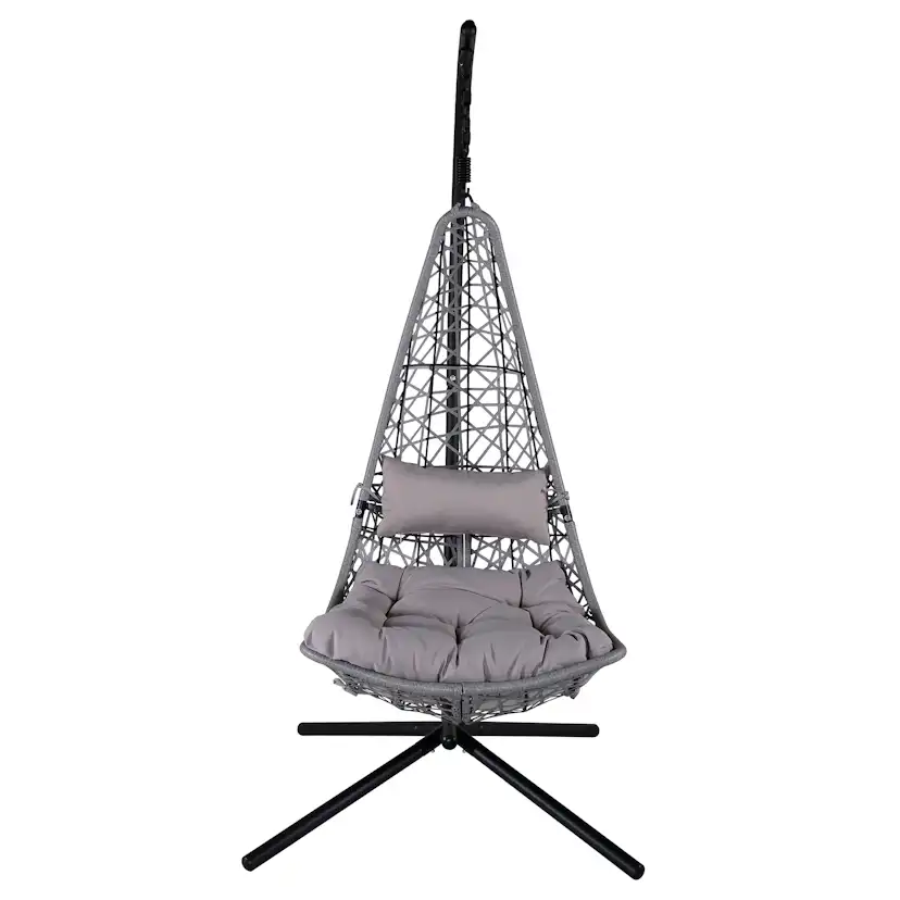 Edinburgh Hanging chair - Black frame/grey wicker/grey cushi Grå