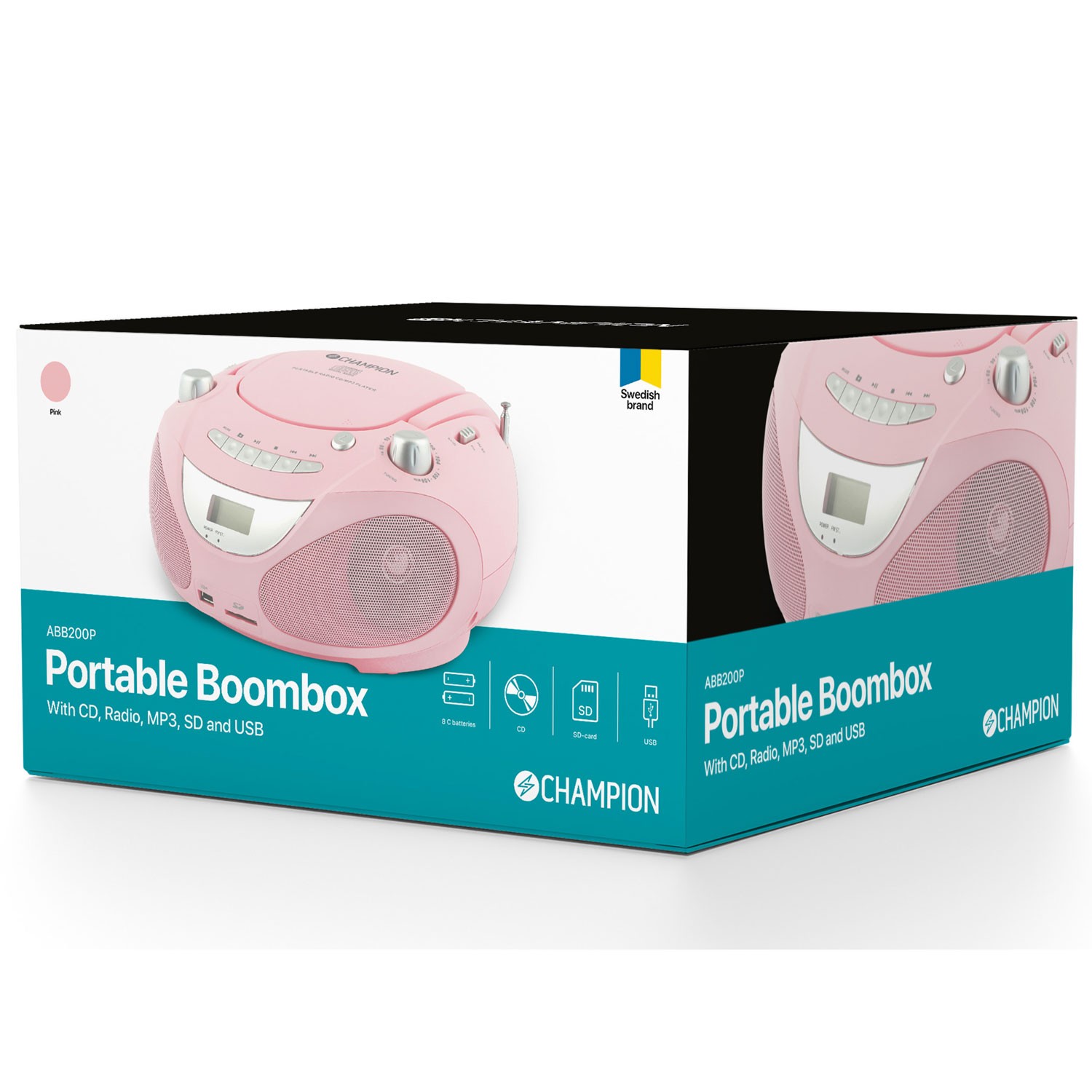 Boombox Champion CD/Radio/MP3/USB Pink