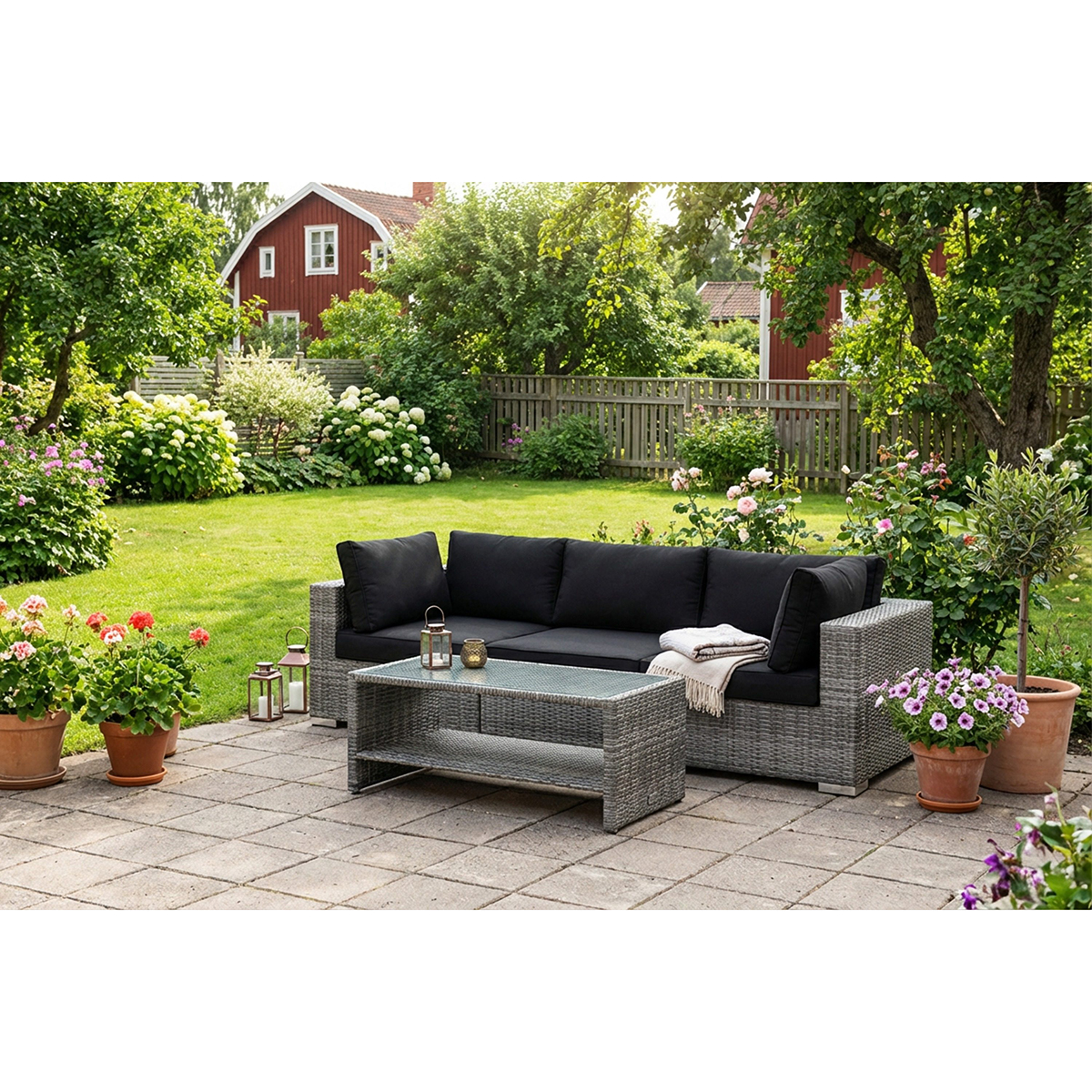 Loungegrupp Comfort Garden Bahamas utesoffa 3-sits med bord och hylla