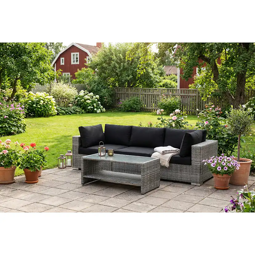 Loungegrupp Comfort Garden Bahamas utesoffa 3-sits med bord och hylla