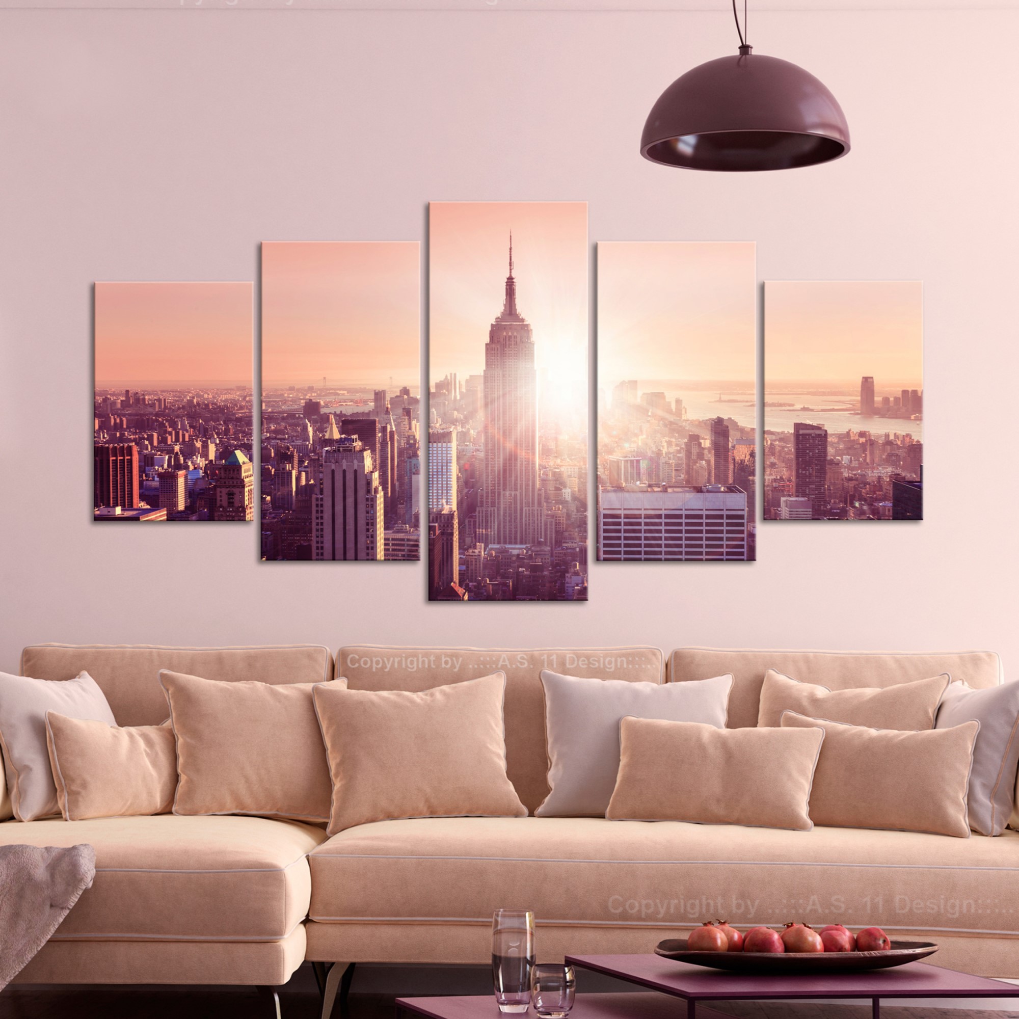 Tavla Arkiio Sun over Manhattan Orange 5 delar