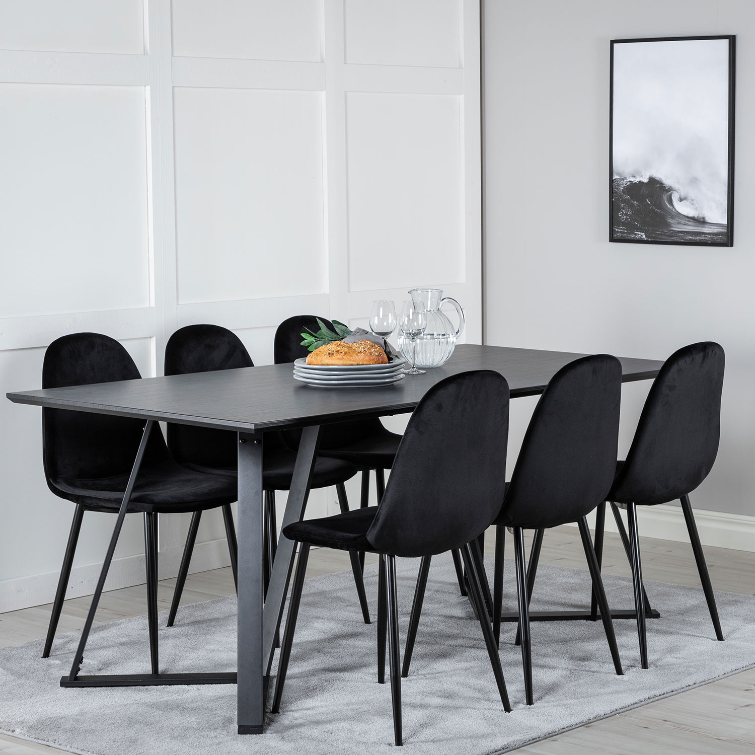 Matgrupp Venture Home Marina med 6 Polar Velvet stolar