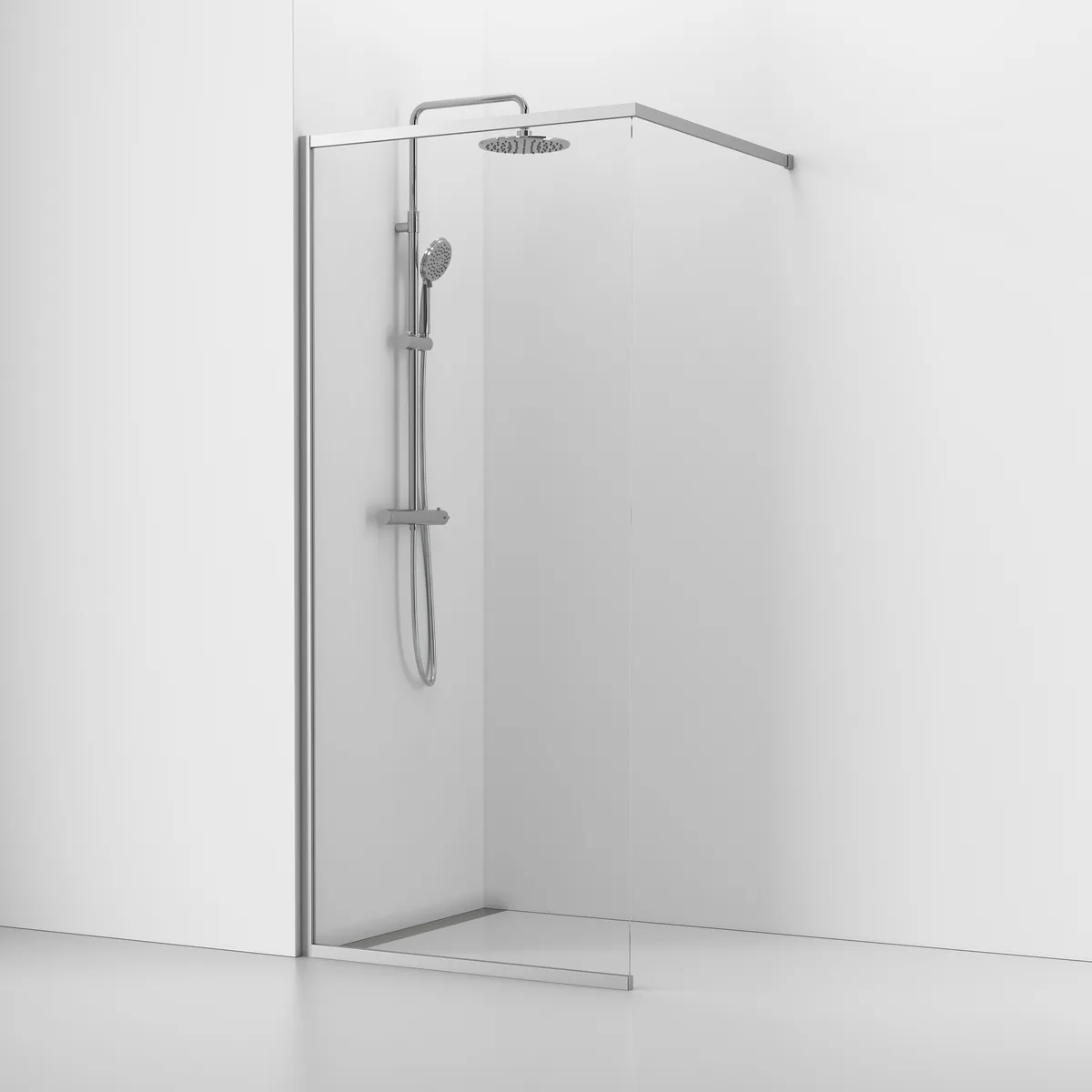 Langfoss Skärmvägg Rak/Fast 90x200 Alu Matt/Kristall B: 900 mm, H: 2000 mm, Profil: Matt Aluminium, Kristallglas, Utan Hylla