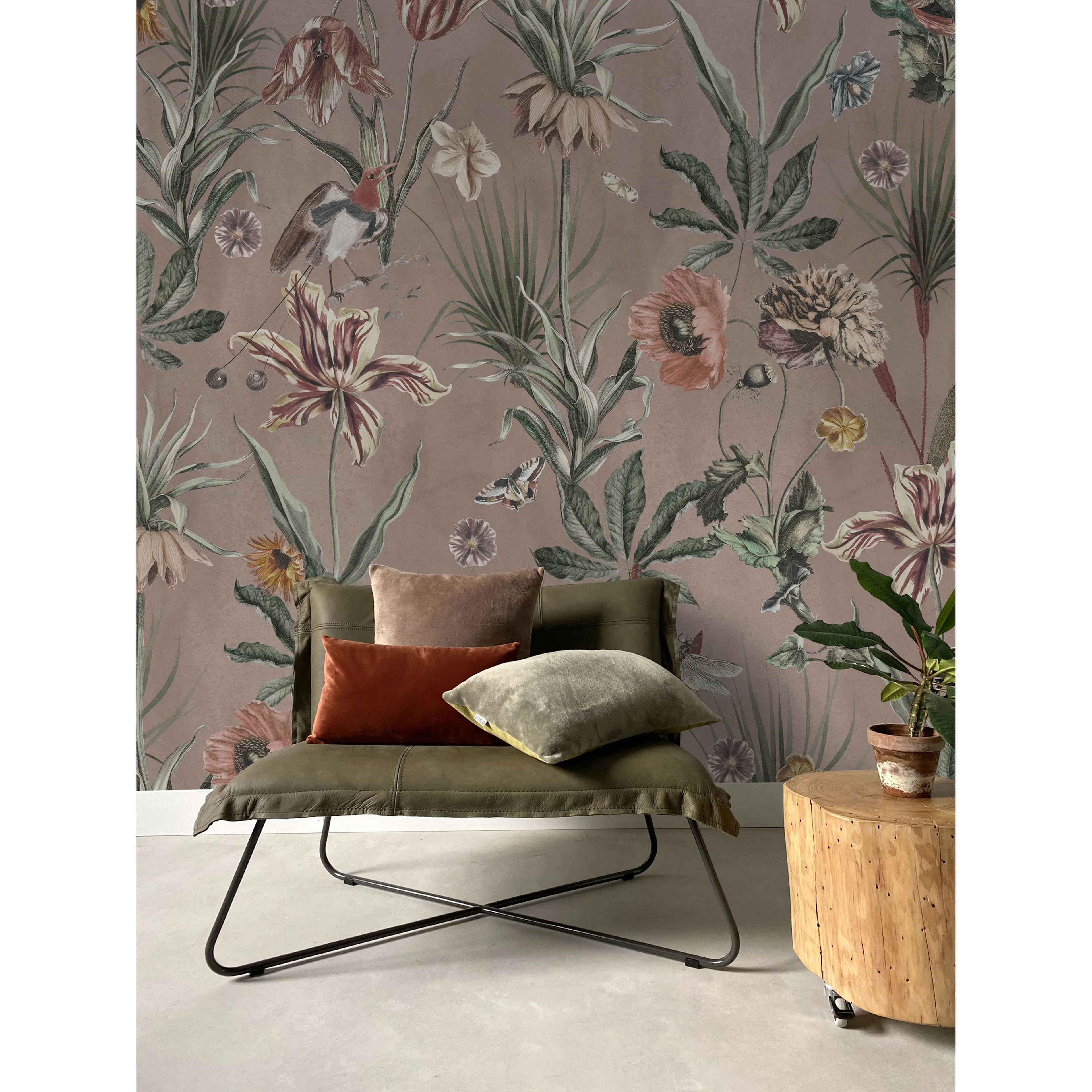 Fototapet/Non-woven/Ljusa Blommor/Flerfärgad/2,8mx300cm Ljusbrun/Grön