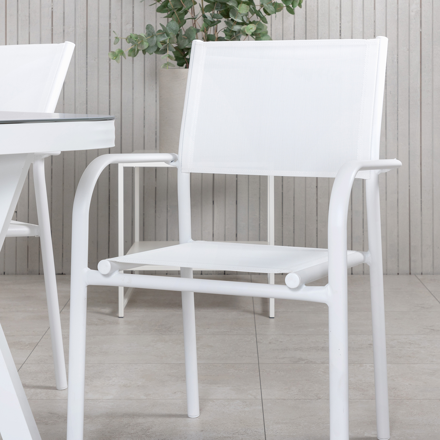 Matgrupp Venture Home Virya 160x90 med 6 Santorini Stapelstolar