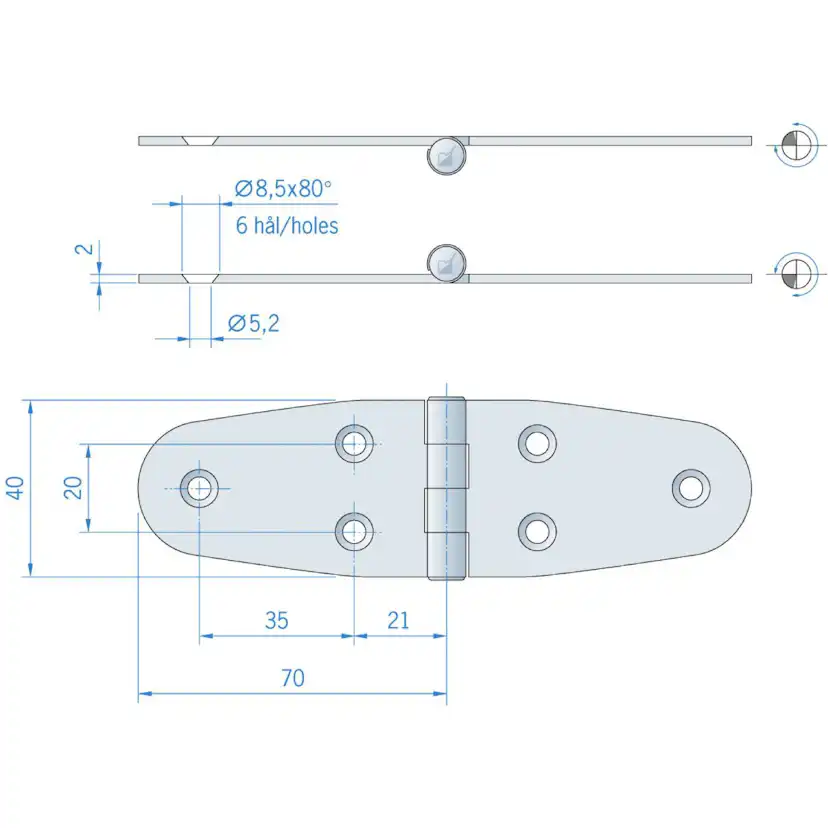 Gångjärn Millers Rf 40x140 mm