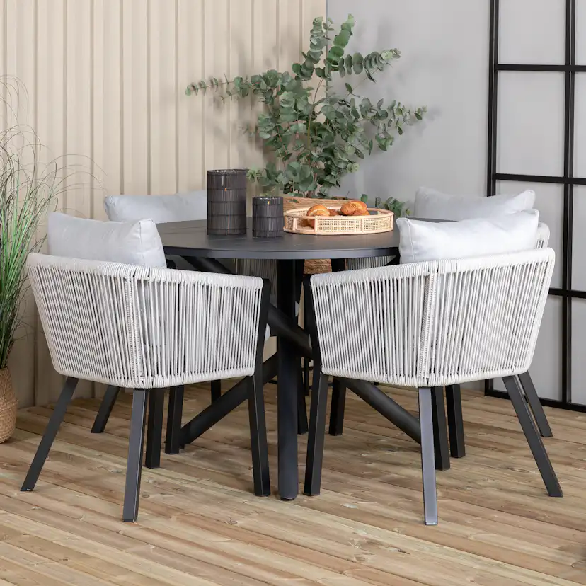 Alma Dining Table - Black Alu - ø120cm+Virya Dining Chair - Svart