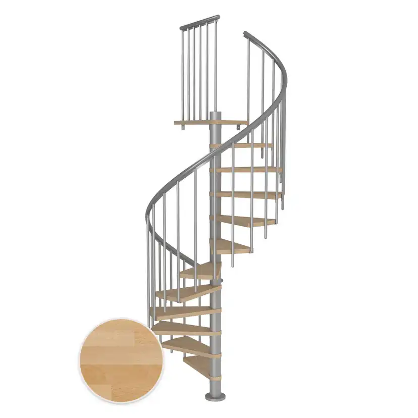 MONTREAL spiral bok oljad pearl grey CLASSIC3 13T Ø140 Pearl Grey, D: 1400 mm, Golv till golv höjd: 2910-3330 mm, 13+1 steg