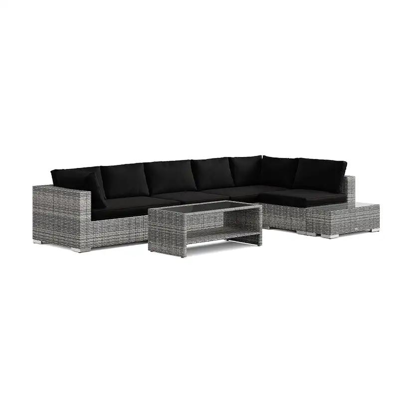 Loungegrupp Comfort Garden Bahamas utesoffa 6-sits vändbar schäslong med avslut och bord med hylla