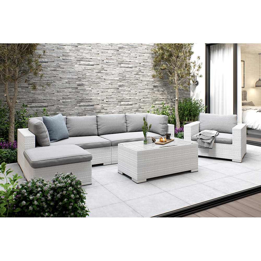 Loungegrupp Comfort Garden Bahamas 5-sits Bord Divan/Bord Utefåtölj Vit Utomhus