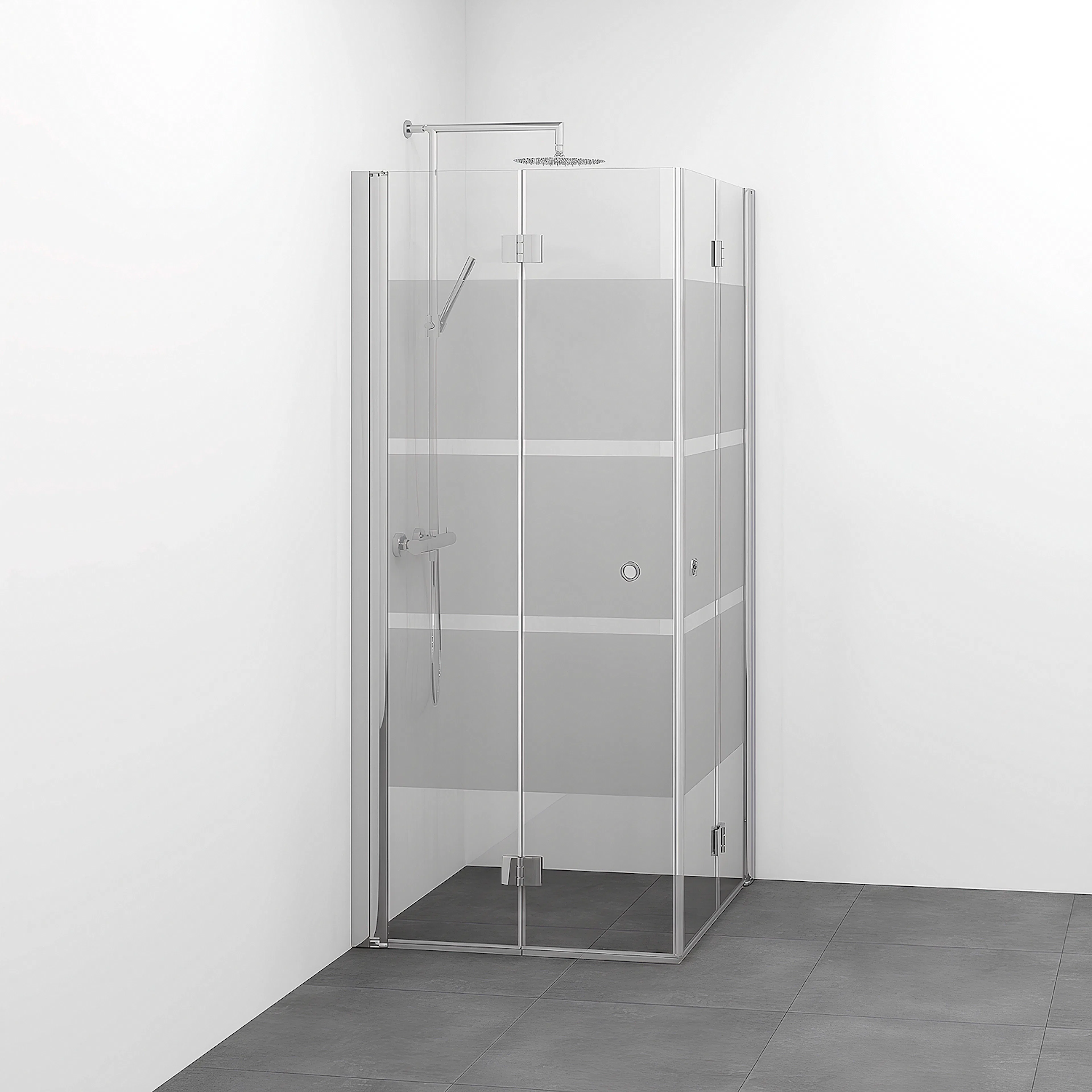 Spirit Vik Rak 70x90 Gr Bl Sc 700x900x1970 mm, Krom, Screentryckt glas med Hålgrepp